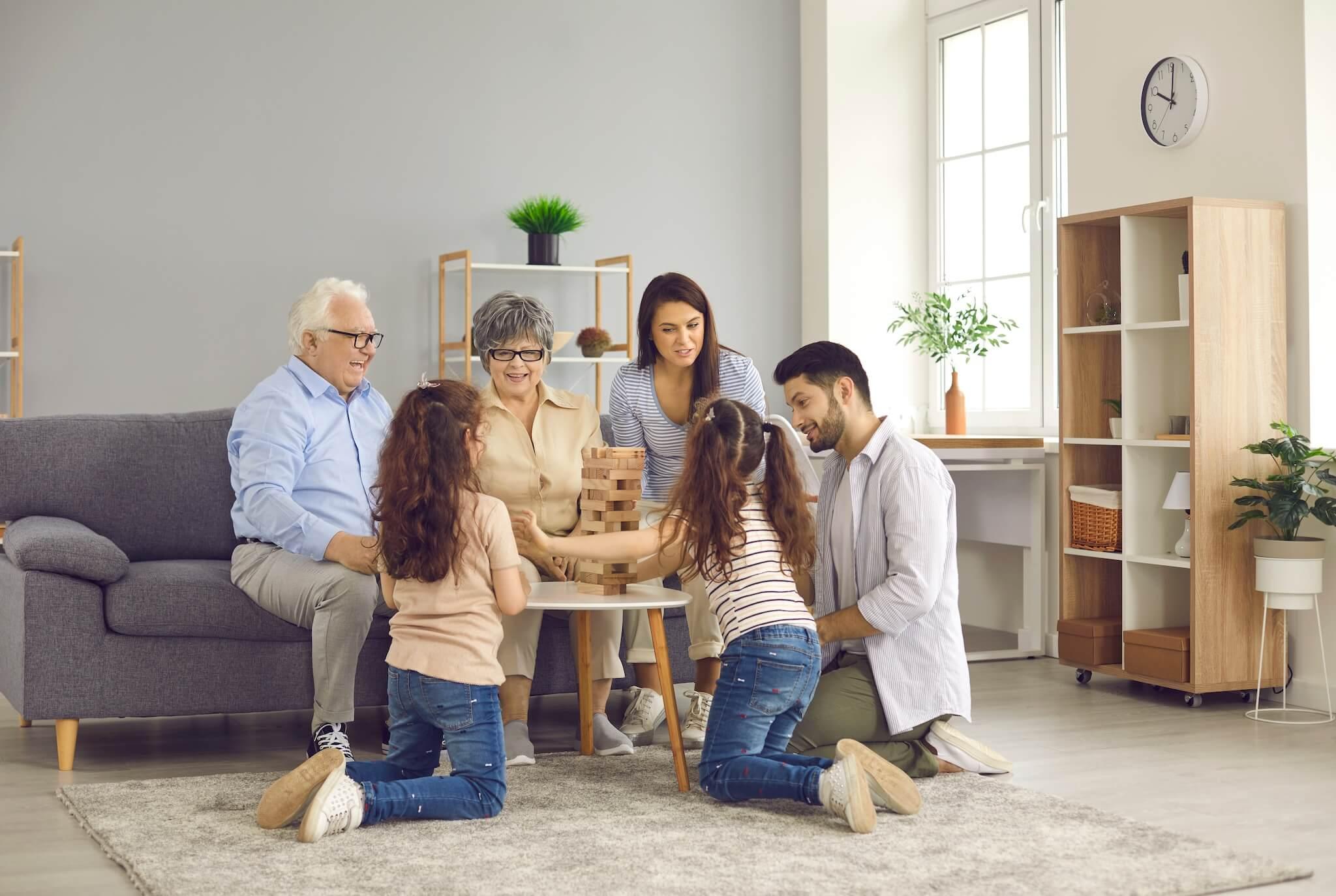 family sitting around table